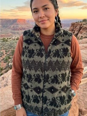 Northern Reflections Aztec Floral Fleece Vest Boho Fuzzy Southwestern Relaxed